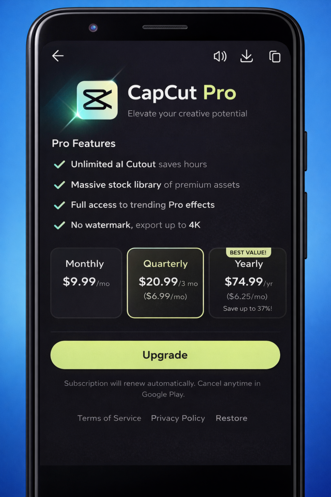 CapCut Pro subscription page on Android 1