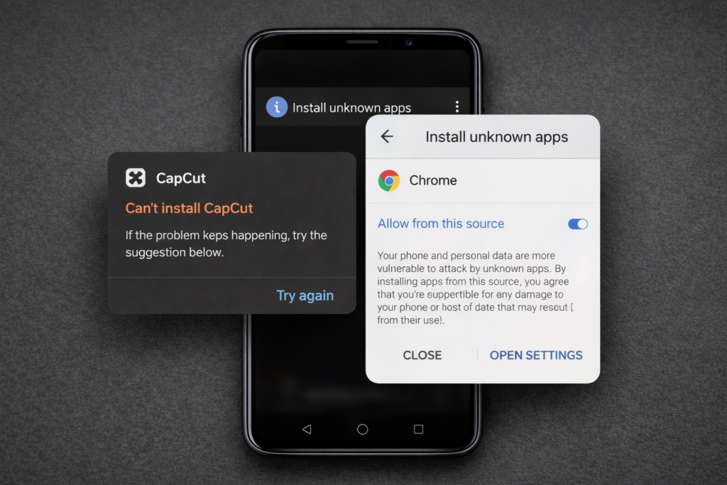 CapCut installation error on smartphone