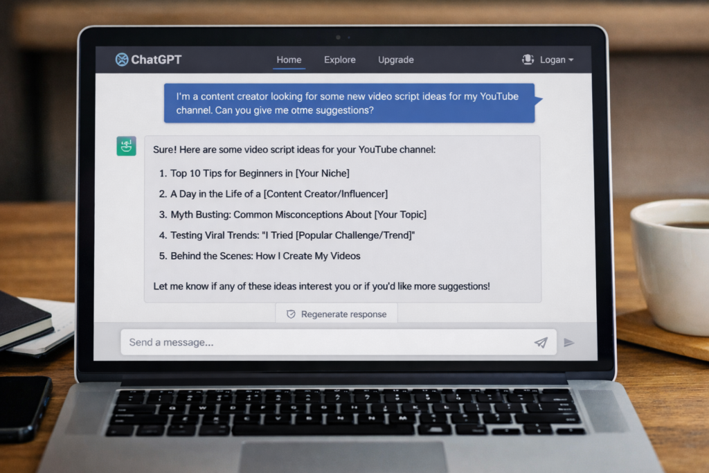 Laptop showcasing ChatGPT video ideas