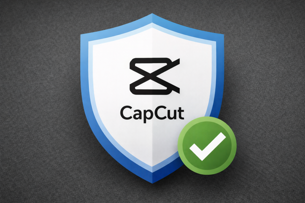 Secure download symbol with CapCut logo