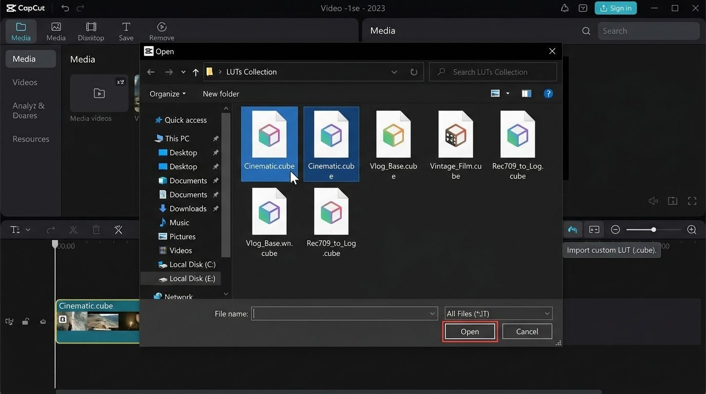 File browser importing .cube LUT 202605221821
