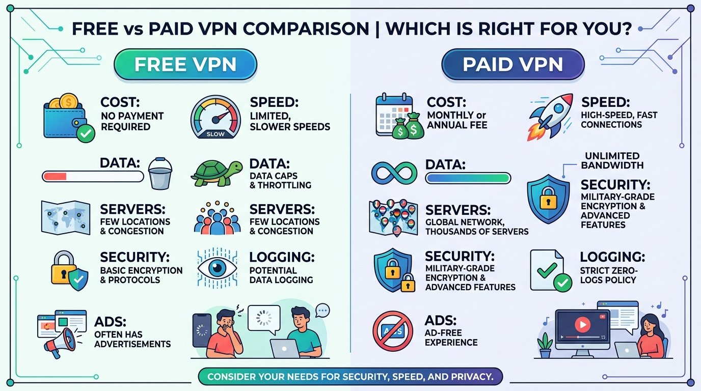 Free vs paid VPN features 202605191626